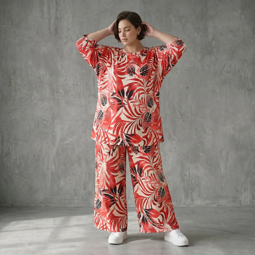 Slinky Blumen Set Sommer A-Form Shirt Hose stretch Papita Modeare Damen Zweiteiler Weiß Rot Schwarz Frankreich große Größen