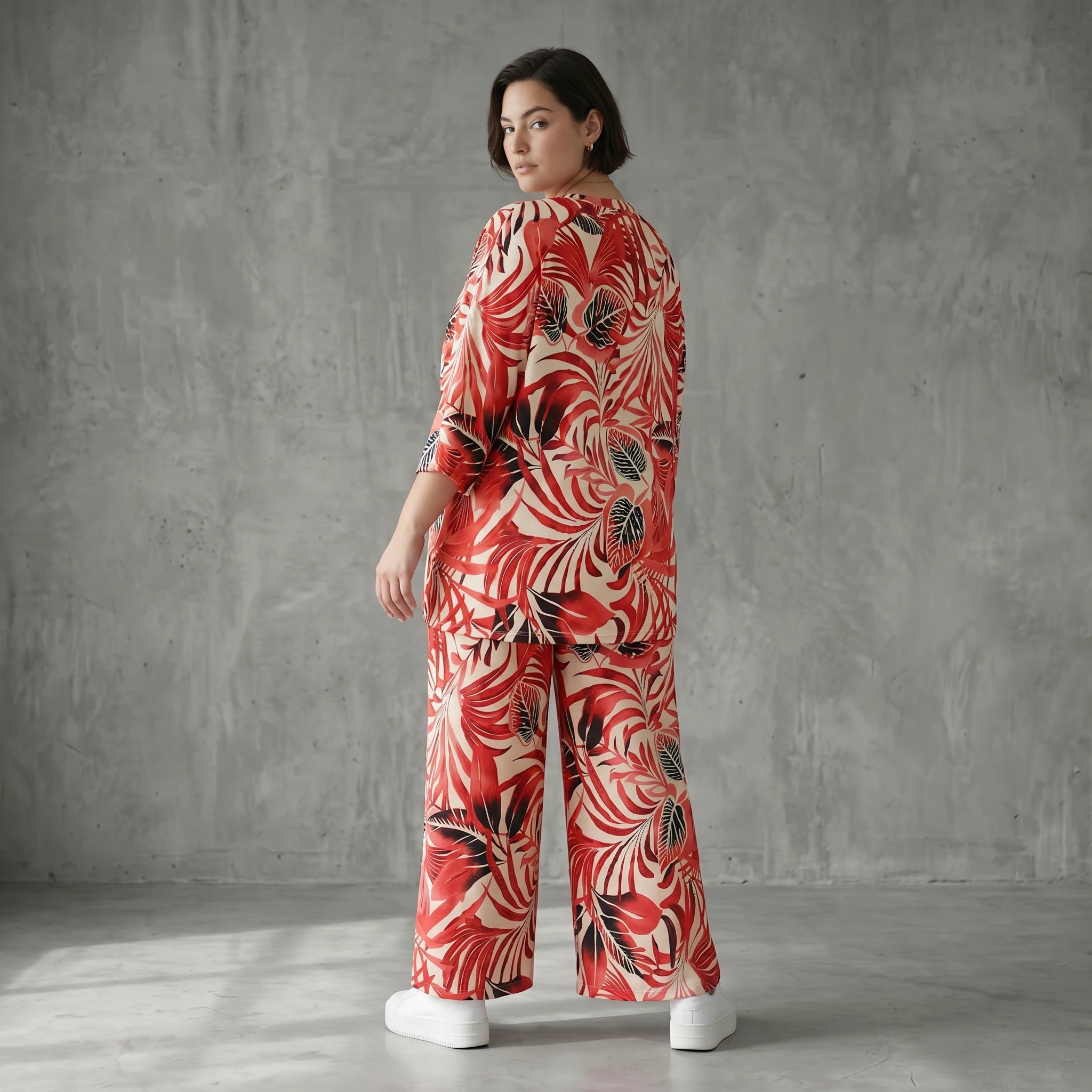 Slinky Blumen Set Sommer A-Form Shirt Hose stretch Papita Modeare Damen Zweiteiler Weiß Rot Schwarz Frankreich große Größen