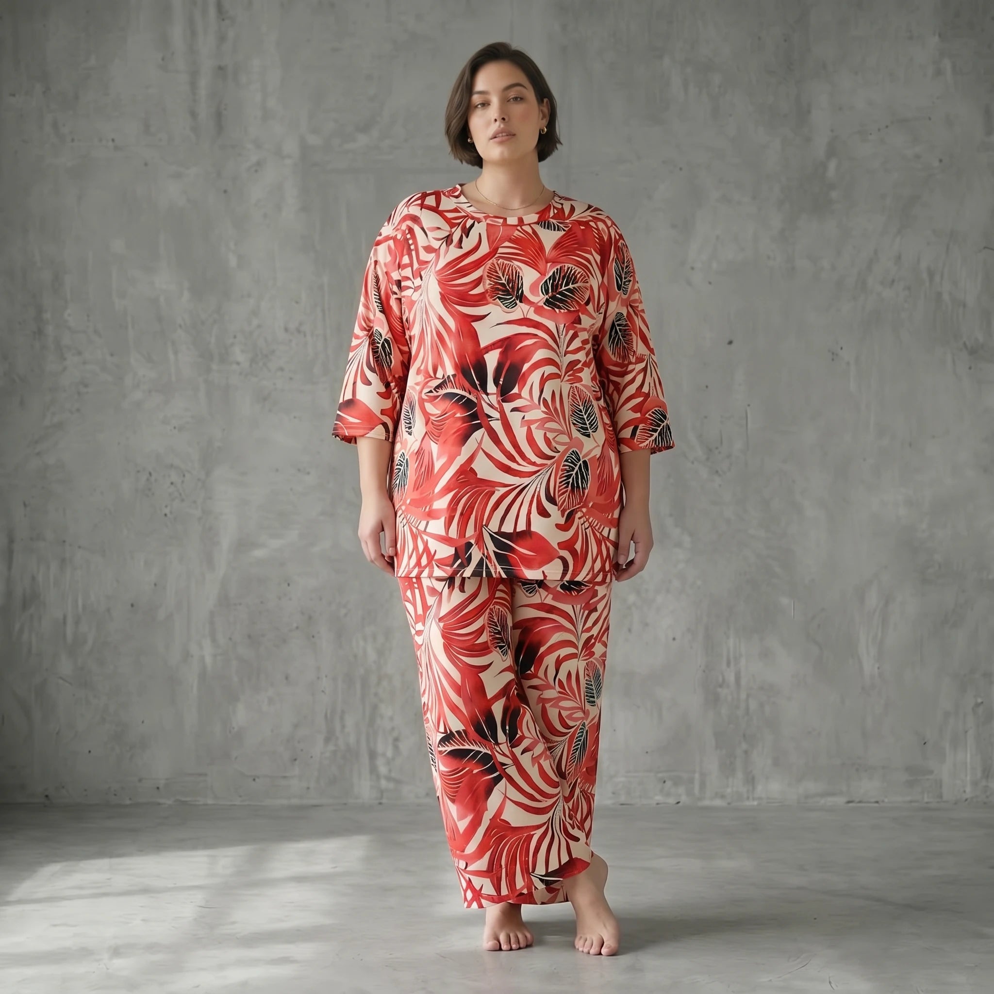 Slinky Blumen Set Sommer A-Form Shirt Hose stretch Papita Modeare Damen Zweiteiler Weiß Rot Schwarz Frankreich große Größen