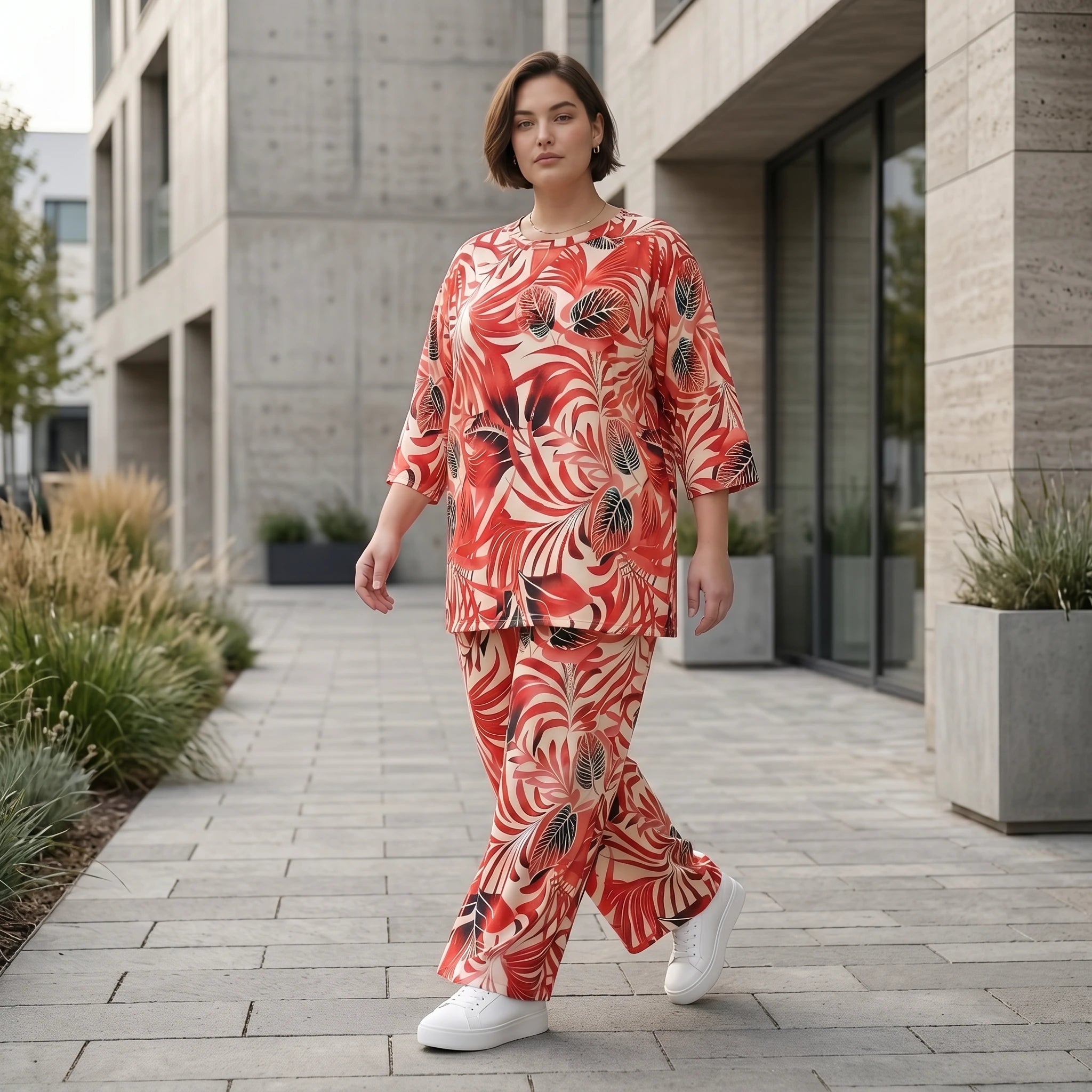 Slinky Blumen Set Sommer A-Form Shirt Hose stretch Papita Modeare Damen Zweiteiler Weiß Rot Schwarz Frankreich große Größen