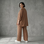 Oversize Set Cognac Jacquard mit Big Shirt und Palazzo Hose weich stretchig Papita Damenmode bei Modeare Sommer Look
