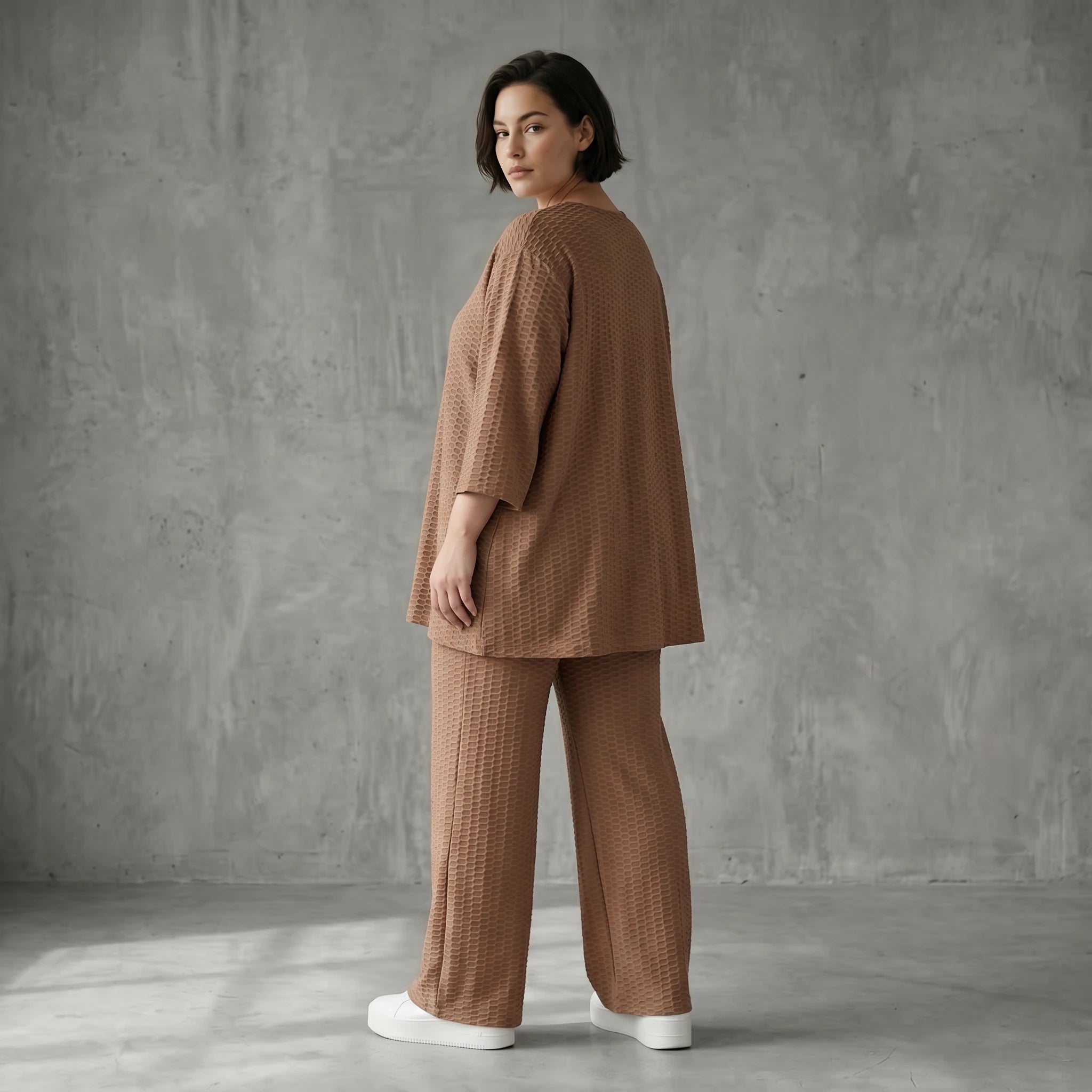 Oversize Set Cognac Jacquard mit Big Shirt und Palazzo Hose weich stretchig Papita Damenmode bei Modeare Sommer Look
