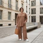 Oversize Set Cognac Jacquard mit Big Shirt und Palazzo Hose weich stretchig Papita Damenmode bei Modeare Sommer Look