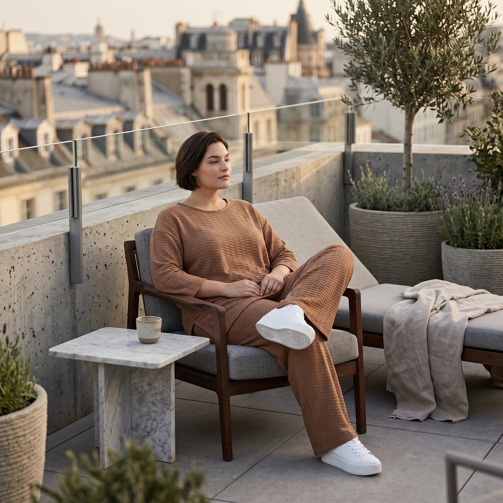Oversize Set Cognac Jacquard mit Big Shirt und Palazzo Hose weich stretchig Papita Damenmode bei Modeare Sommer Look