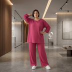 Jacquard Oversize Set in Fuchsia mit Waffelstruktur Shirt und Palazzo Hose Papita bei Modeare Sommerlook Damen