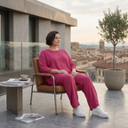 Jacquard Oversize Set in Fuchsia mit Waffelstruktur Shirt und Palazzo Hose Papita bei Modeare Sommerlook Damen