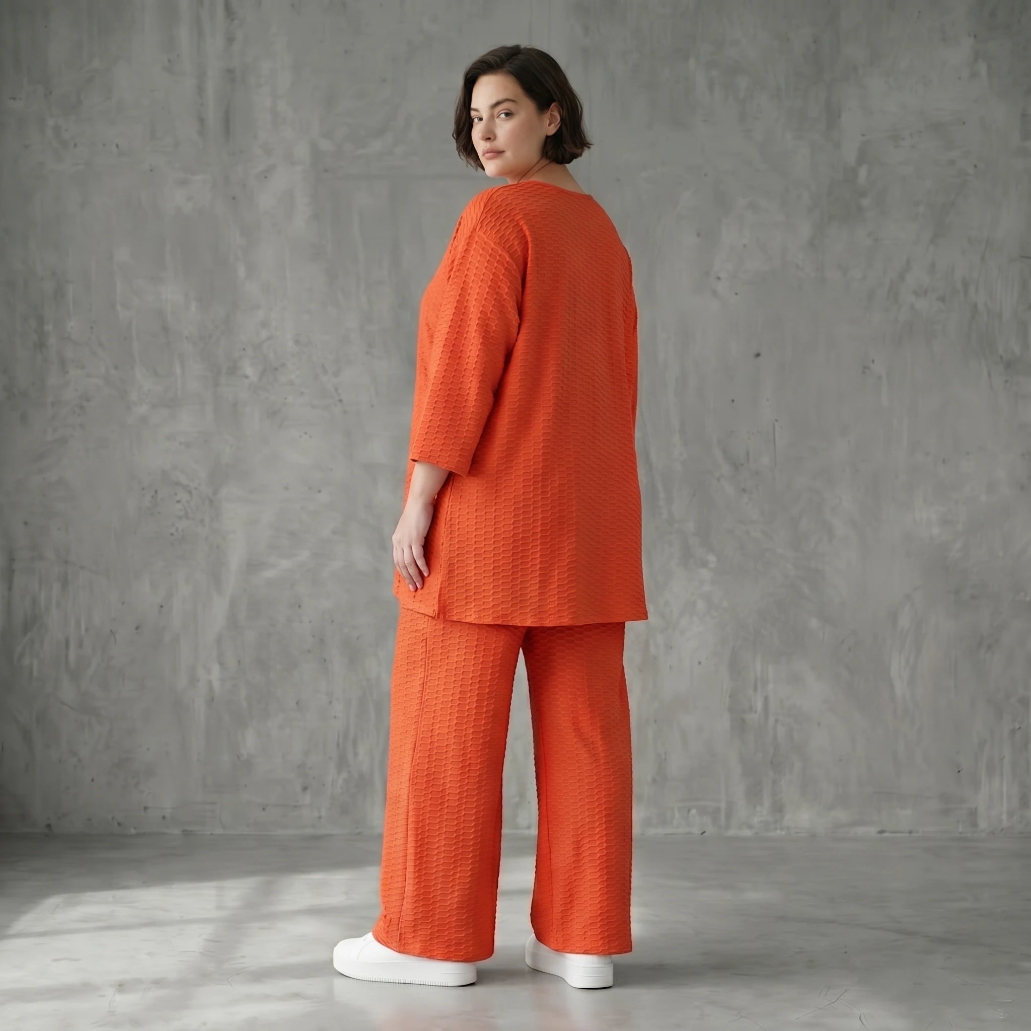 Papita Jacquard Set in Rost mit Oversize Shirt und Palazzo Hose Sommer Look Modeare