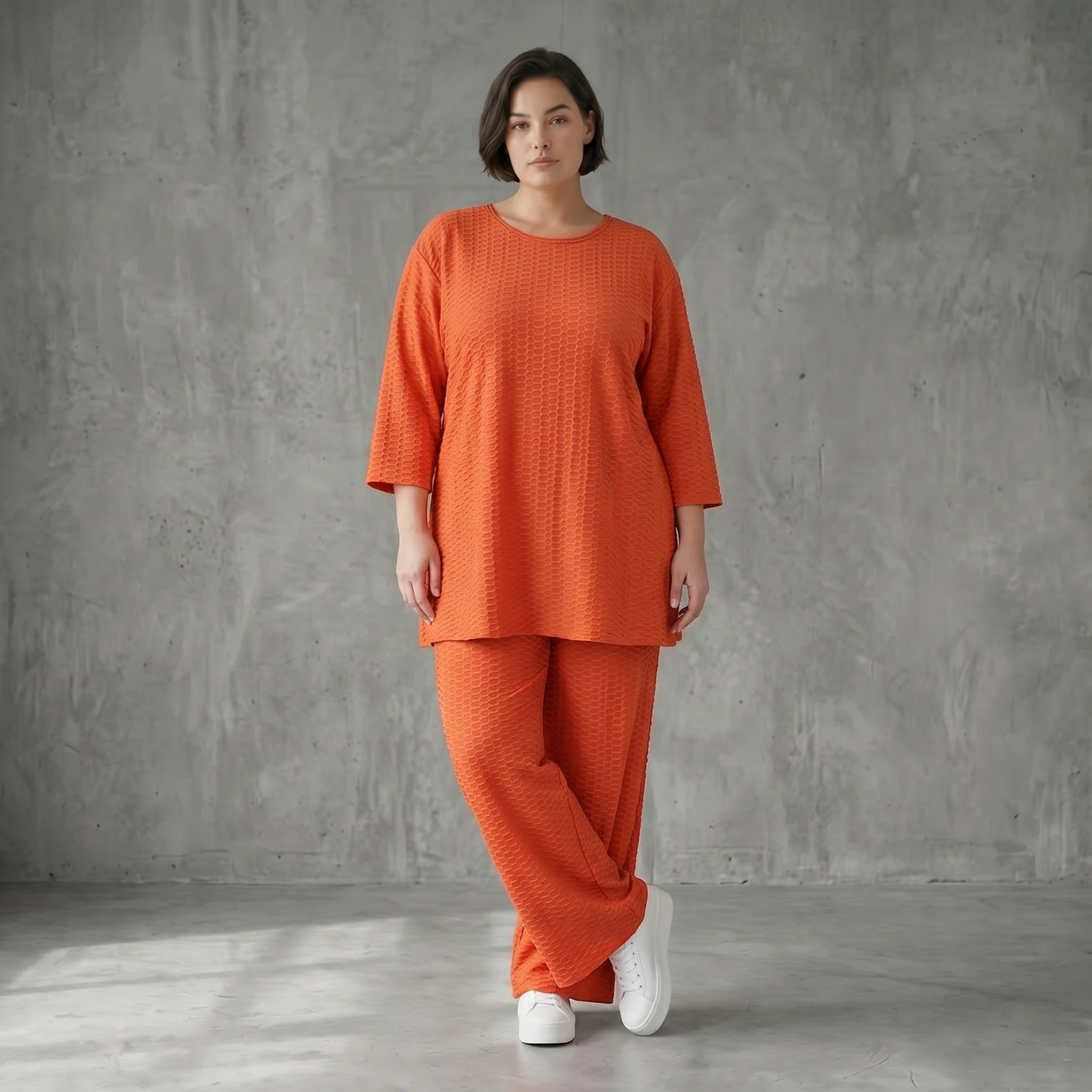 Papita Jacquard Set in Rost mit Oversize Shirt und Palazzo Hose Sommer Look Modeare