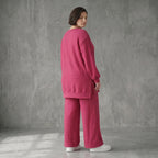 Papita Sommer Set Fuchsia Jacquard Shirt und Palazzo Hose Waffelstruktur Modeare Lagenlook weich fließend