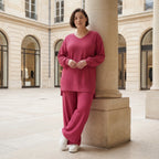 Papita Sommer Set Fuchsia Jacquard Shirt und Palazzo Hose Waffelstruktur Modeare Lagenlook weich fließend