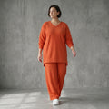 Papita Oversize Set in Rost Jacquard Waffelstruktur Sommer Look Made in Frankreich exklusiv bei Modeare