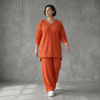Papita Oversize Set in Rost Jacquard Waffelstruktur Sommer Look Made in Frankreich exklusiv bei Modeare