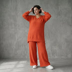 Papita Oversize Set in Rost Jacquard Waffelstruktur Sommer Look Made in Frankreich exklusiv bei Modeare