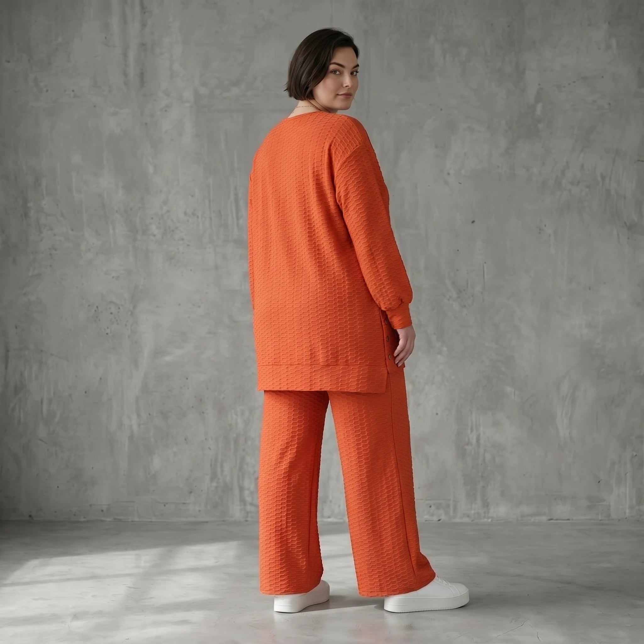 Papita Oversize Set in Rost Jacquard Waffelstruktur Sommer Look Made in Frankreich exklusiv bei Modeare
