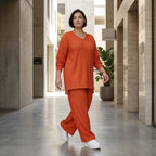 Papita Oversize Set in Rost Jacquard Waffelstruktur Sommer Look Made in Frankreich exklusiv bei Modeare