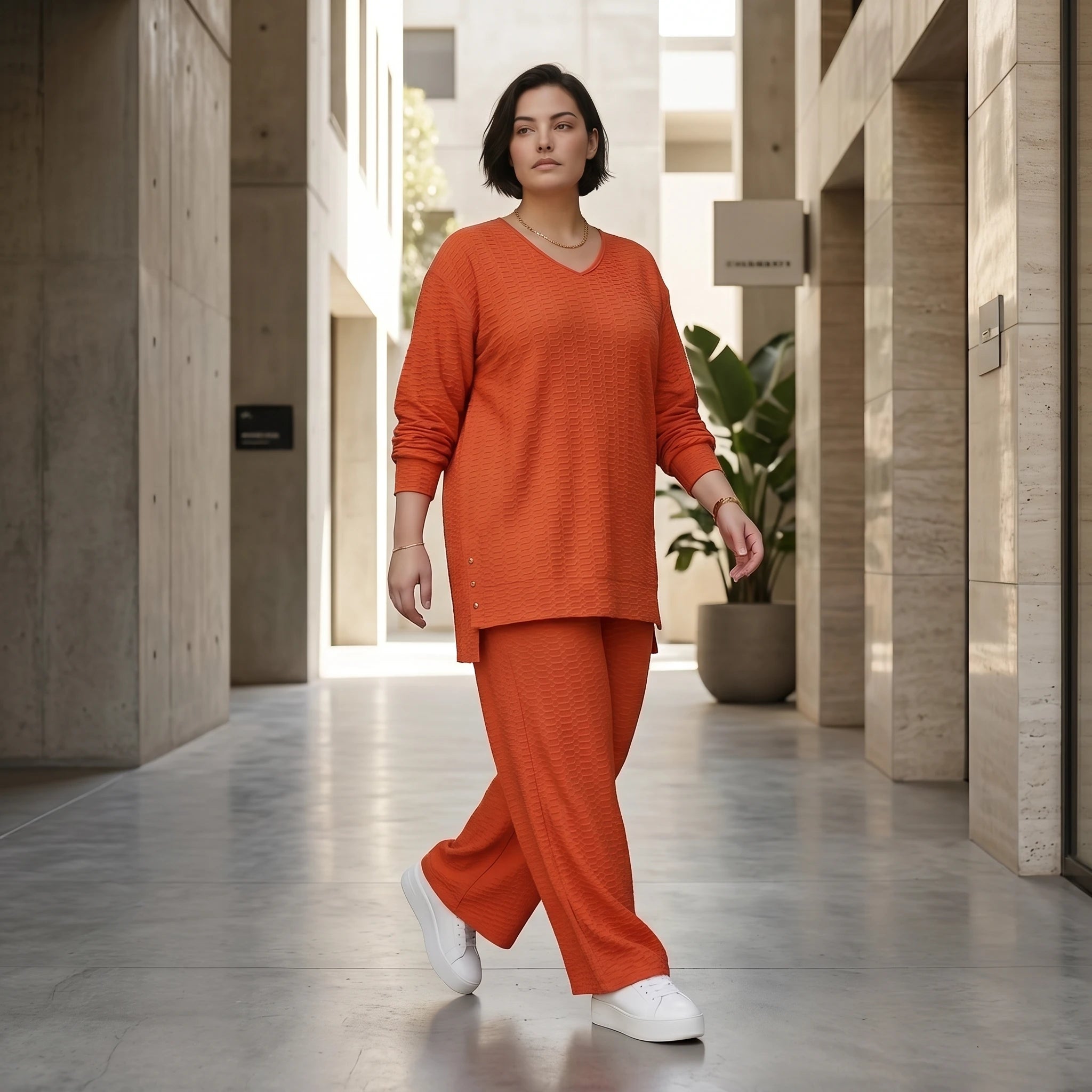 Papita Oversize Set in Rost Jacquard Waffelstruktur Sommer Look Made in Frankreich exklusiv bei Modeare