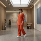 Papita Oversize Set in Rost Jacquard Waffelstruktur Sommer Look Made in Frankreich exklusiv bei Modeare