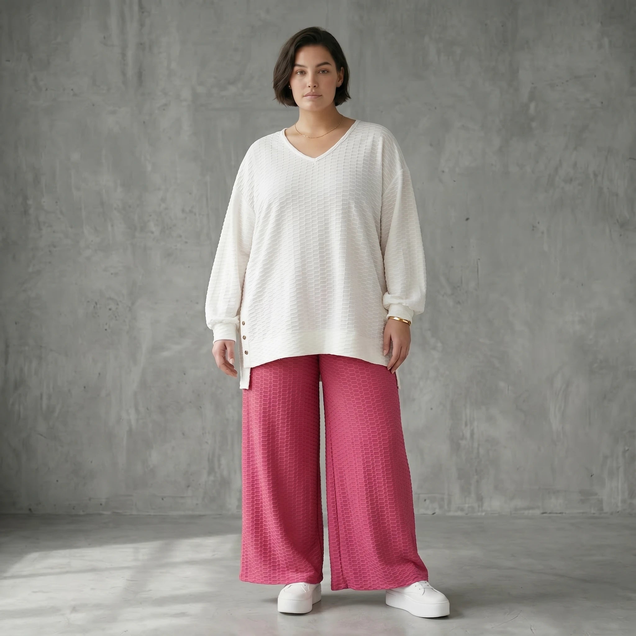 Oversize Jacquard Shirt mit Waffelstruktur von Papita Weiß Sommer Look bei Modeare entdecken