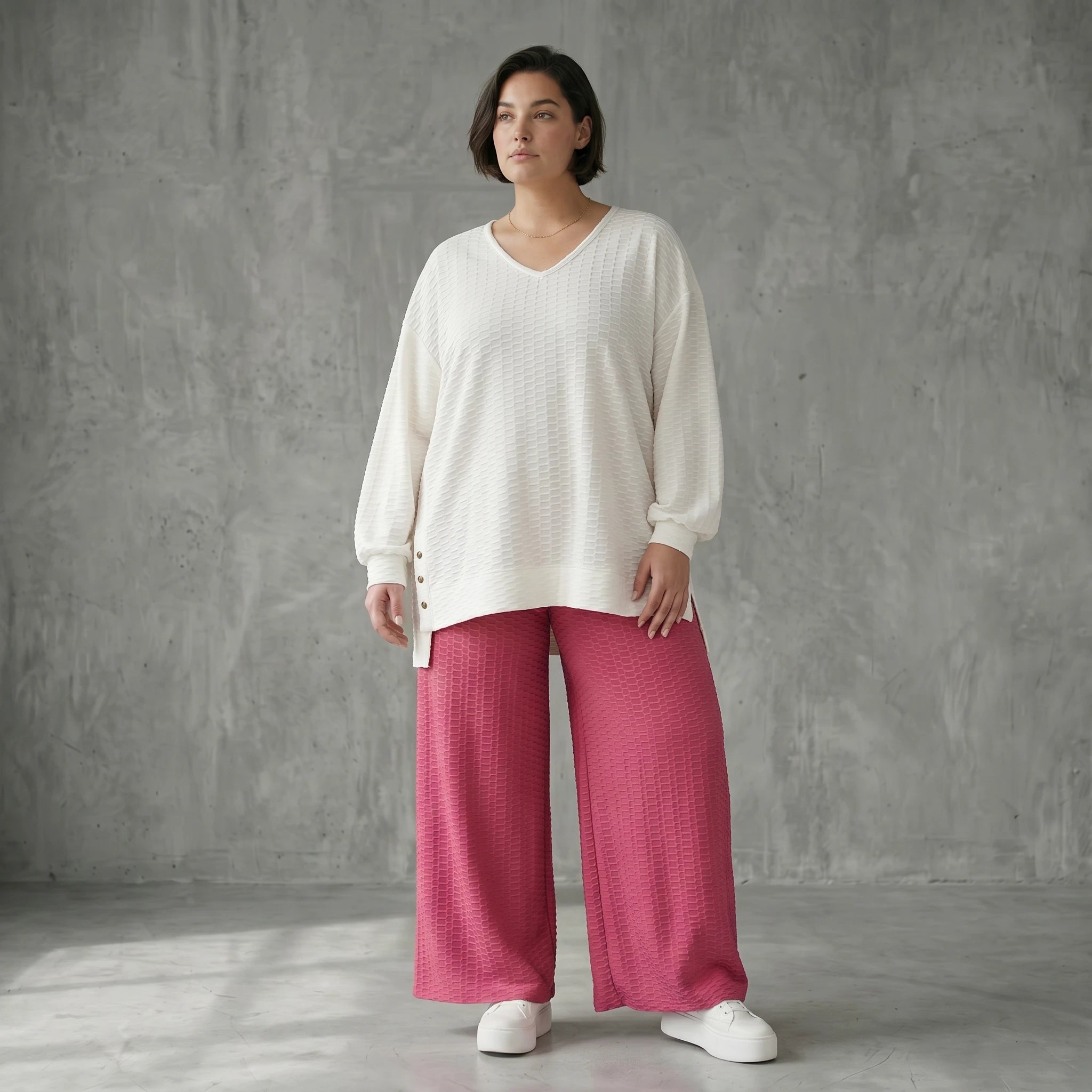 Oversize Jacquard Shirt mit Waffelstruktur von Papita Weiß Sommer Look bei Modeare entdecken