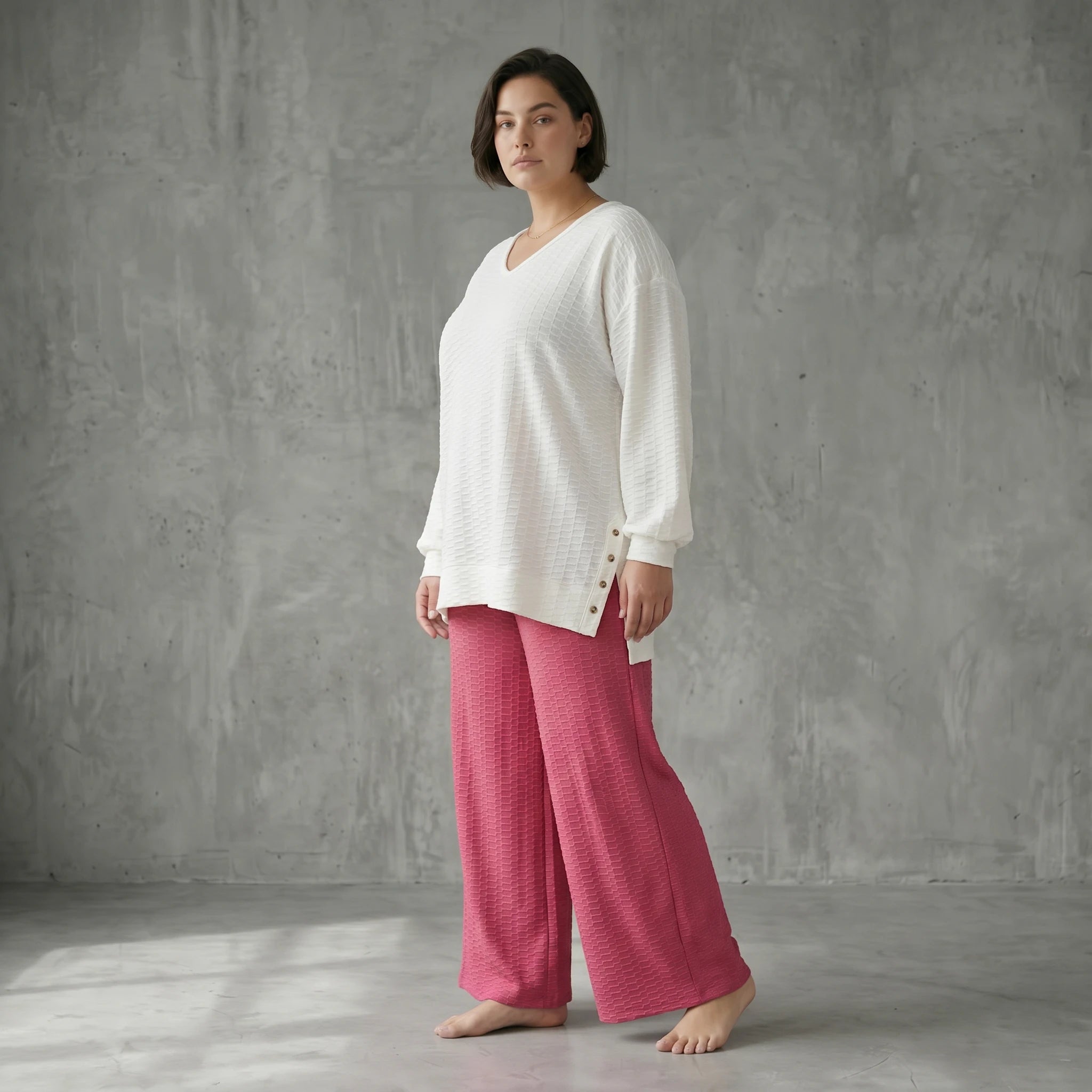Oversize Jacquard Shirt mit Waffelstruktur von Papita Weiß Sommer Look bei Modeare entdecken