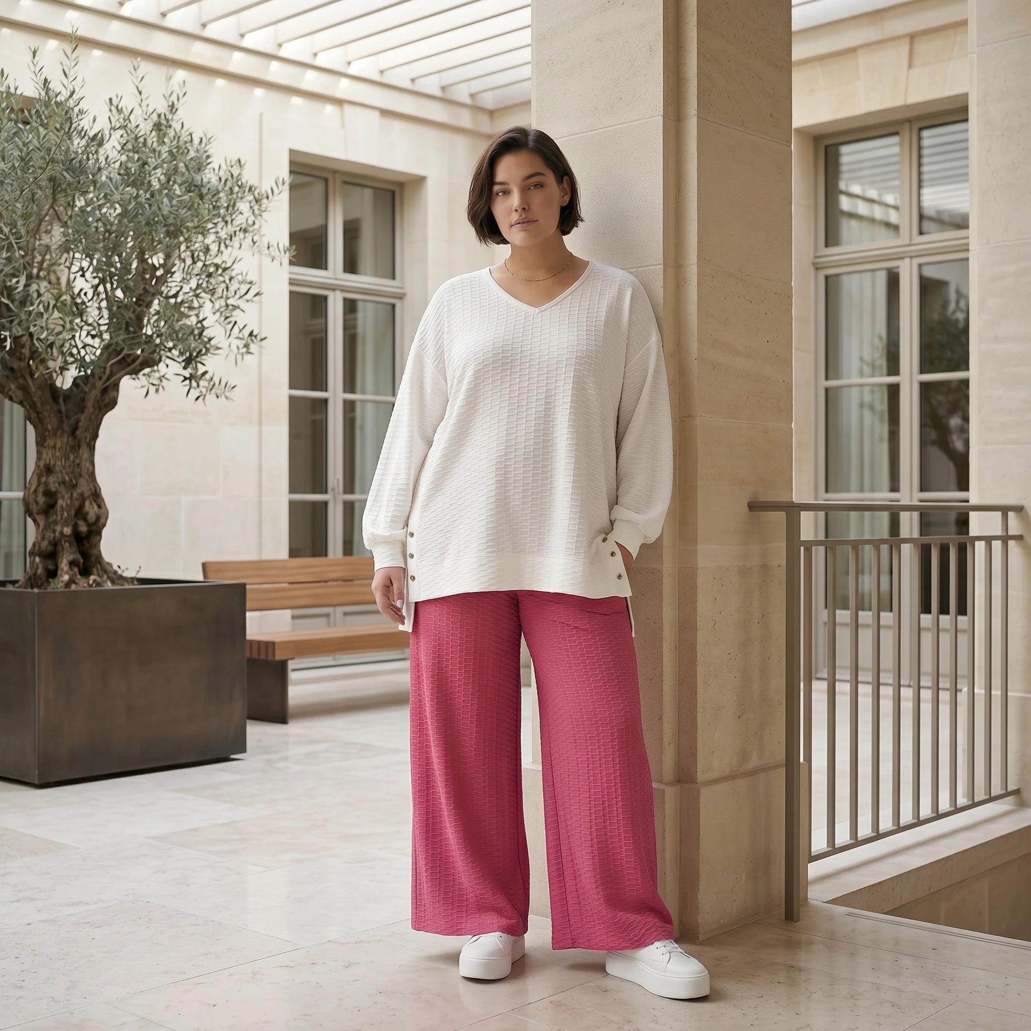 Oversize Jacquard Shirt mit Waffelstruktur von Papita Weiß Sommer Look bei Modeare entdecken