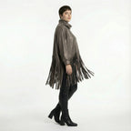 Kastiges Oversize Shirt aus Lederimitat mit Fransen Winterlook AKH Premium Damen Modeare