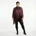 Oversize Shirt Lederoptik mit Fransen weich elastisch Winter Look AKH Premium exklusiv bei Modeare