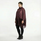 Oversize Shirt Lederoptik mit Fransen weich elastisch Winter Look AKH Premium exklusiv bei Modeare