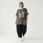 Grauschwarze Oversize Tunika aus Jersey mit Print Meshdetails und asymmetrischem Saum