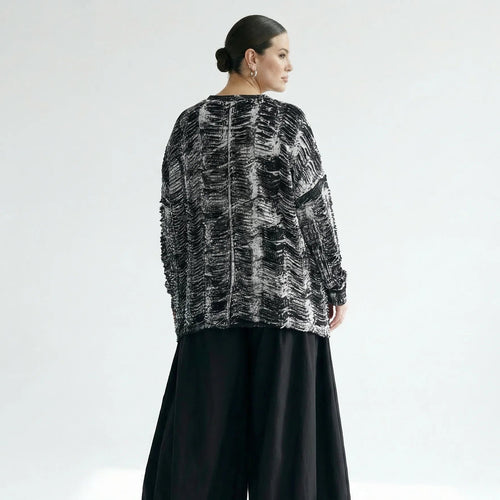 B-One Oversize Sweatshirt-Set im Lagenlook aus French Terry in Schwarz-Weiß | Modeare Avantgarde Damenmode