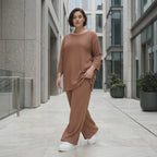 Oversize Set Cognac Jacquard mit Big Shirt und Palazzo Hose weich stretchig Papita Damenmode bei Modeare Sommer Look