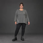 Langarmshirt Schwarz/Weiß in A-Linie aus weichem Stretchjersey mit Faltennahtmuster
