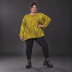 Flauschiges Strickshirt in Gelb/Schwarz mit Zebramuster in lockerer A-Linie und Schlitzen