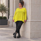 Langarmshirt in strahlendem Gelb mit fließender A-Linie aus weichem Baumwolljersey