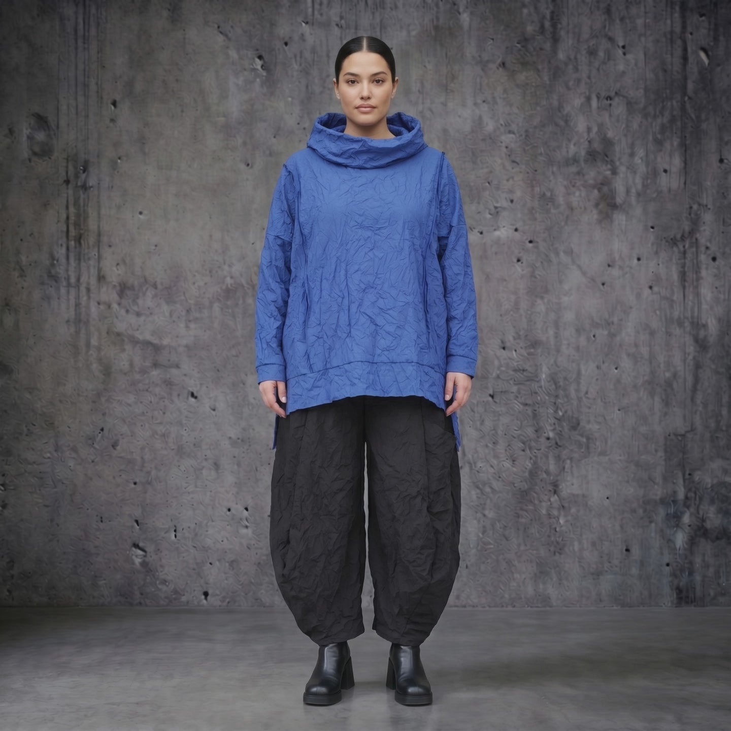 AKH Premium Oversize Shirt Royalblau Crash Popeline Sommer Damenmode - Modeare Avantgarde Lagenlook Big Shirt