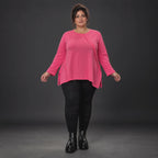 Pinkes Langarmshirt aus weichem Stretchjersey mit Rundhalsausschnitt und lässiger A-Linie
