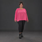 Langarmshirt in Pink aus weichem Stretchjersey mit V-Ausschnitt und kastiger Silhouette
