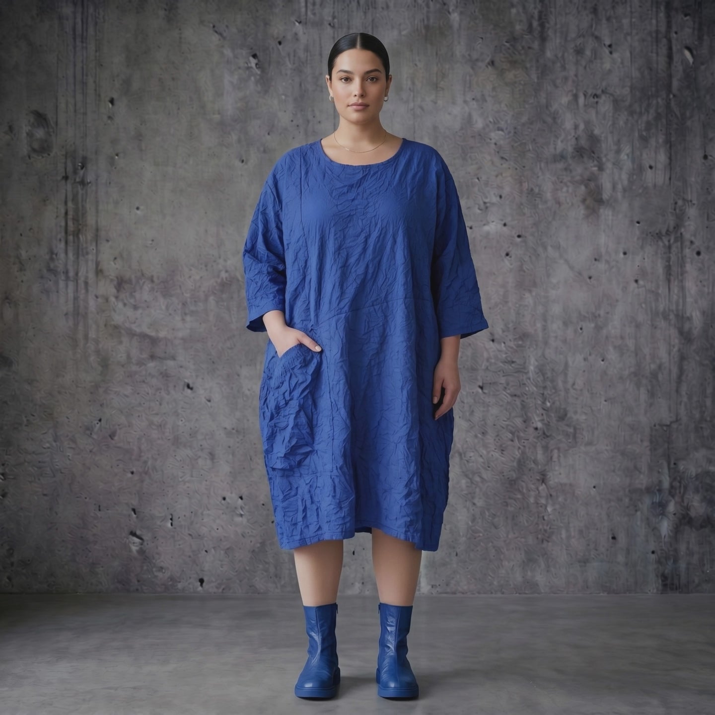 Crash Ballon Kleid Oversize Sommerkleid Popeline AKH Premium bei Modeare Royalblau Lagenlook luftig leicht aus Frankreich