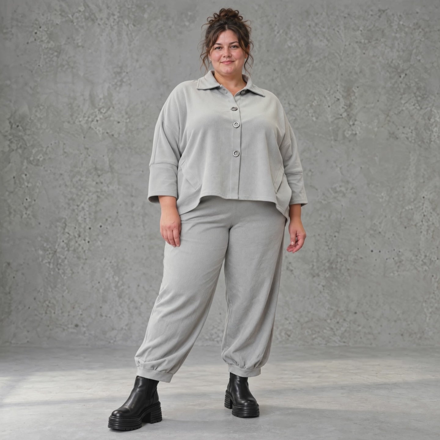 Graue Ballonjeans aus Stretchdenim in lockerer Form für bequemen lässigen Alltagslook