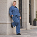 Jeansblaue Ballonhose aus Stretchdenim mit Dehnbund aus Baumwolle und Elasthan Basic