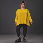 Flauschiges Feinstrickshirt in leuchtendem Gelb mit Stretchanteil und fließender A-Linie