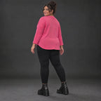 Rundhalsshirt in Pink aus weichem Stretchjersey mit 7/8-Arm und gerundeter Schnittform