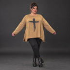 Langarmshirt Basic in Camel aus weichem Jersey mit Elasthan und schmeichelnder A-Linie