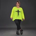 Langarmshirt in Neongelb aus weichem Baumwolljersey mit Rundhalsausschnitt und A-Linie