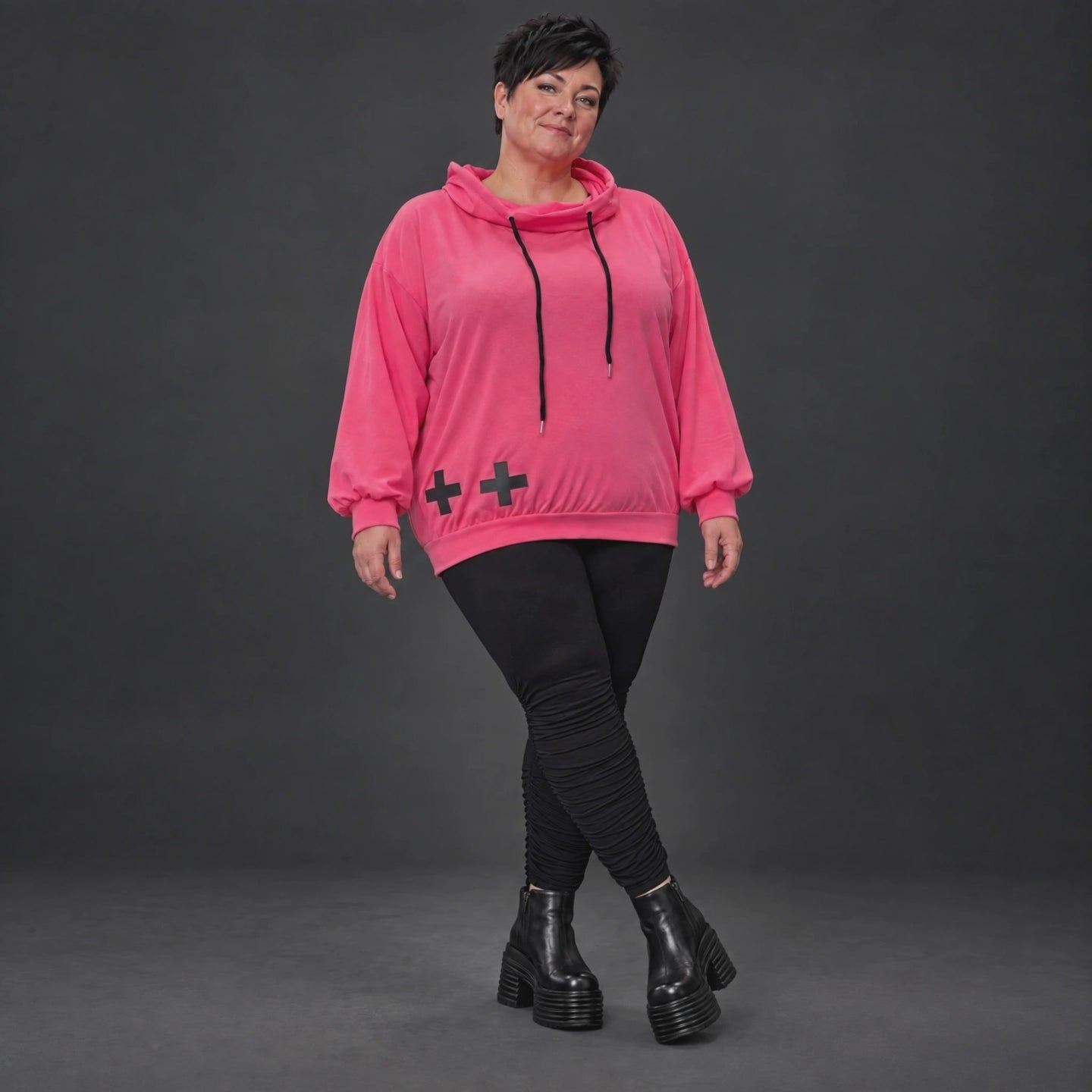 Hoodie in leuchtendem Pink aus weichem Stretchjersey mit Kapuze und gerader Schnittform