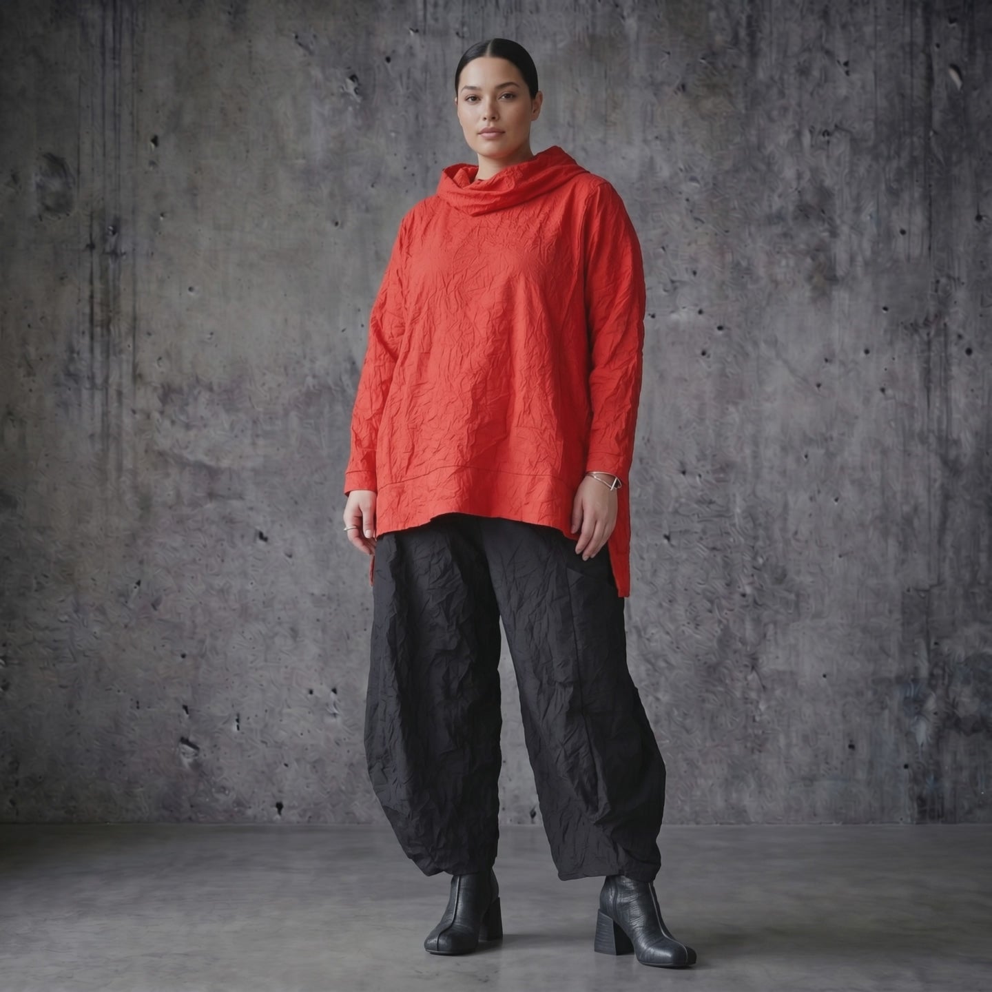 AKH Premium Oversize Big Shirt aus Popeline in Rot Crash Look Sommer Damenmode Modeare