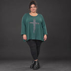 Langarmshirt in Dunkelgrün mit fließender A-Linie aus feinem Stretchjersey für den Winter