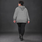 Gestreifter Hoodie in Orange/Schwarz/Weiß aus Stretchjersey mit Kapuze und Tunnelzug