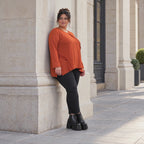 Langarmshirt in Orange mit Rundhalsausschnitt und fließender A-Linie aus Stretchjersey