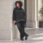 Winterhose aus Stretchjersey mit geradem Bein elastischem Bund und Overlocknahtdetail